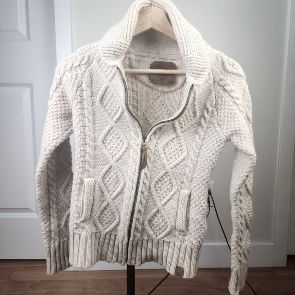 TNA Cream Cable Knit Zip-Up Cardigan